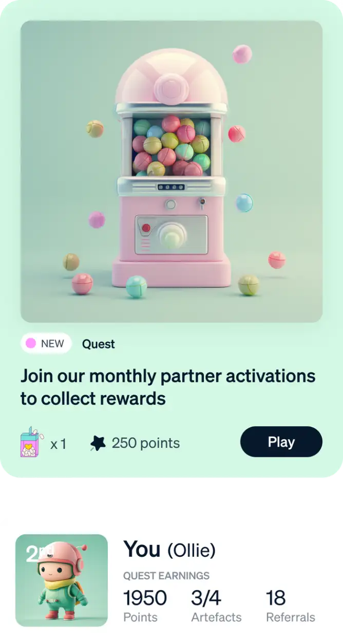 Native app screen: a quest card and the player’s points